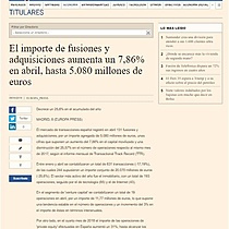 El importe de fusiones y adquisiciones aumenta un 7,86% en abril, hasta 5.080 millones de euros